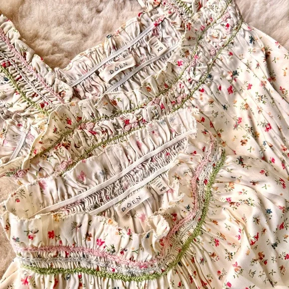 ✨🪷🍧DÔEN ‘Elle & Dew’ Silk Cottage Breeze Floral Embroidered Loungewear Set XS✨ - Picture 1 of 17
